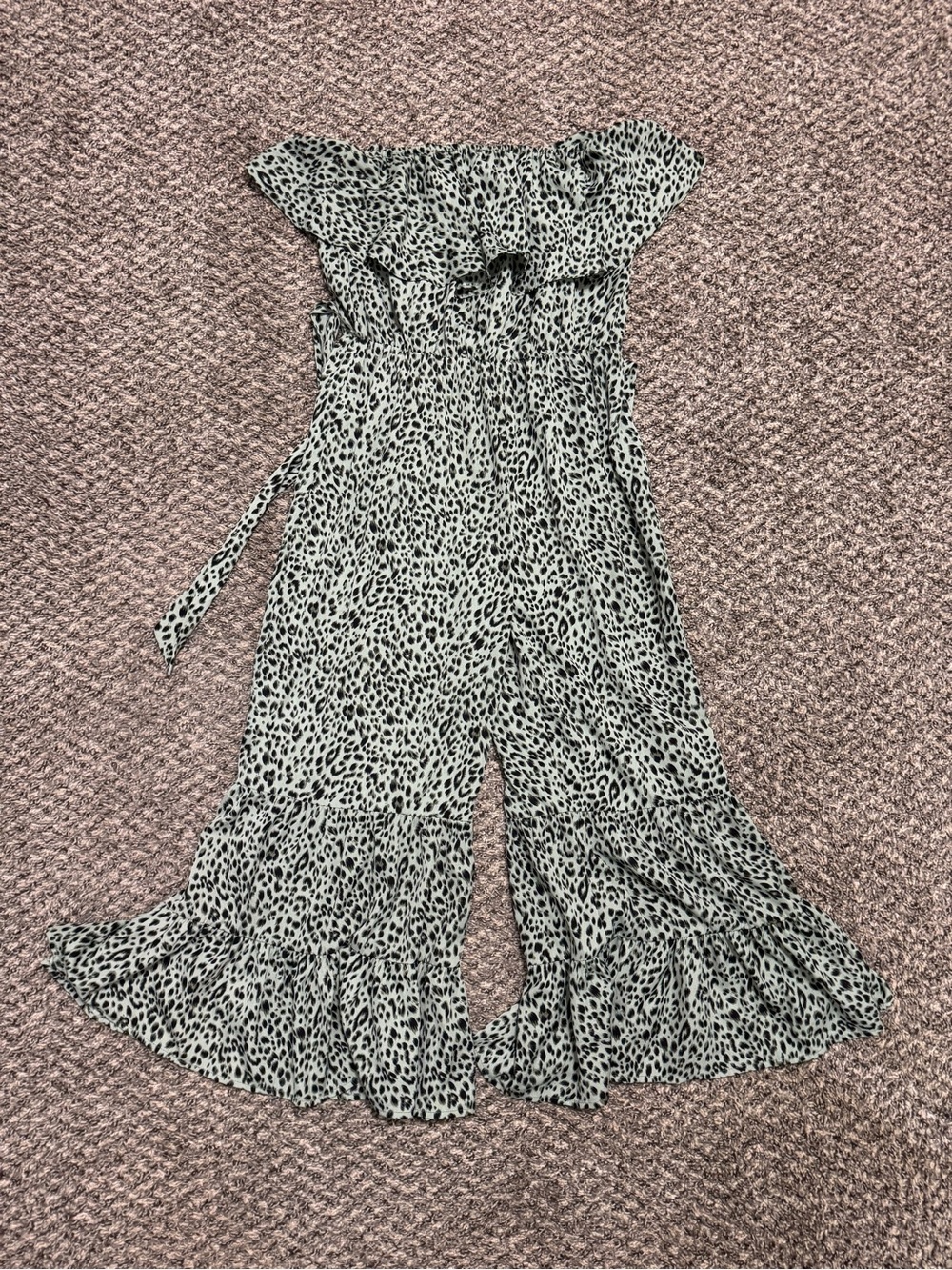 Umgee Black and Mint Green Leopard Print Strapless Wide-Leg Jumpsuit